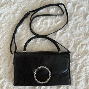 EUC Brighton Black Leather Trifold Wallet Crossbody Bag